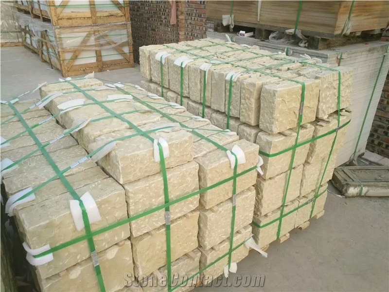 Shandong Yellow Sandstone Mushroom Rustic Surface Wall Stone Blocks Low Prices