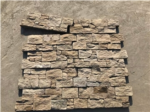 Yellow Brown Rock Face Culture Stone Cement Back Castle Veneer Wall Panel