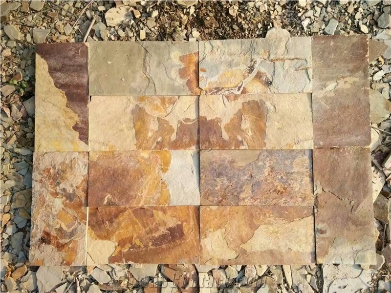 Yellow Brown Rusty Slate Tiles Flat Natural Surface Competitive Prices