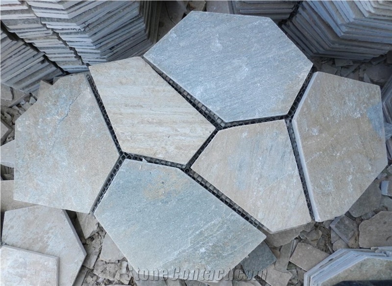 China Cheap Yellow Grain Stone Flagstone Tile, Nature Slate Flagstone