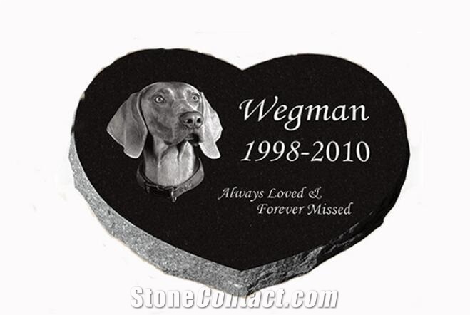 Heart Shape Hebei Black Polished Pets Headstone