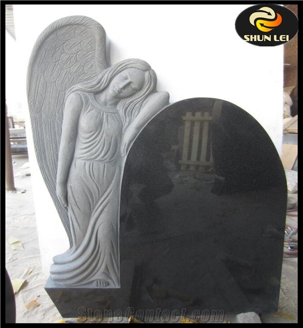 Sell Good Quality Granite Tombstone for Cemetery,China Grey Granite Angel Engraving Tombstone,Black and White Granite Tombstone with Angel