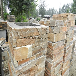 Black Stacked Stone Finish Fence/ Gate Posts,Cement Slate Ledge Stone Veneers, Cultured Stone Panels,Pillar Slate Stack Stone