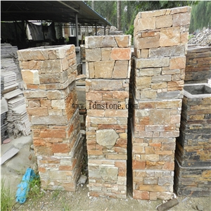Duplex Villa Gate Slate Stone Column Wraps,Cement Slate Cultured Stone Pillars，Beige Colour Cement Back Slate Panels Ledge Stone Wall Tiles