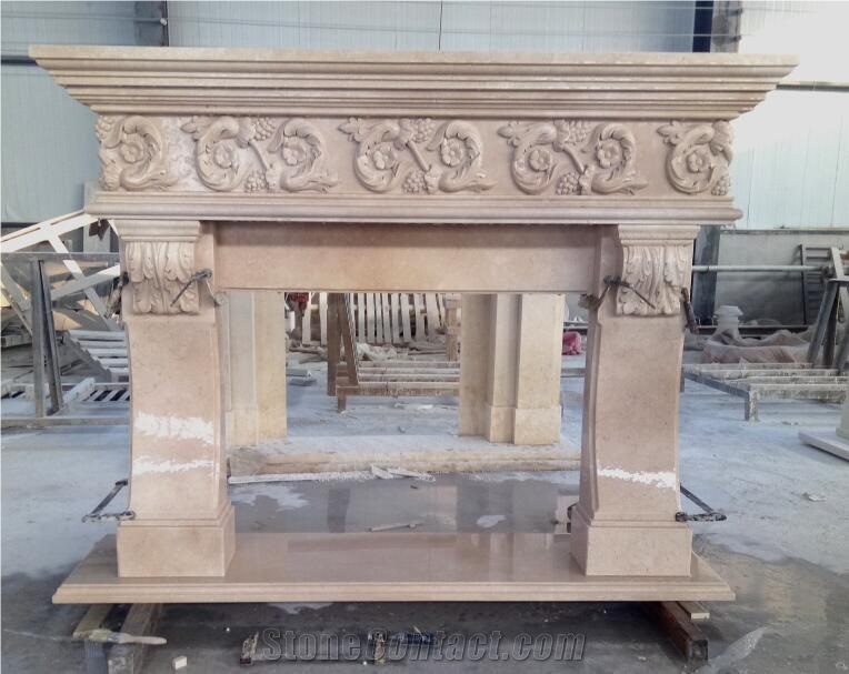 Egyptian Beige Marble Fireplace Mantel for Interior