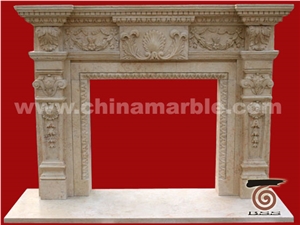 Egyptian Beige Marble Fireplace Mantel Surrounding