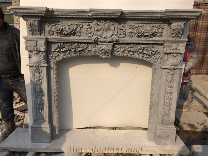 Grey Marble Fireplace Mantel Surround