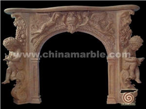 Hand Carved Marble Fireplace Mantel with Sculpture