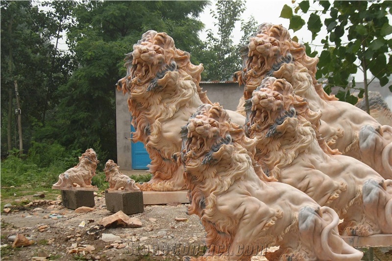 Hand Carved Marble Lion Statue Sculpture Customized