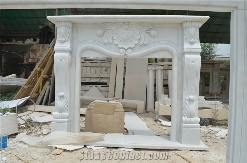 Hand Carved White Marble Fireplace Mantel Flower Surround Hearth