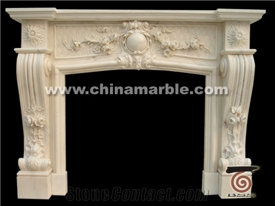 Hand Carved White Marble Fireplace Mantel Surround Flower Hearth
