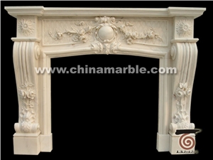 Hand Carved White Marble Fireplace Mantel Surround Flower Hearth