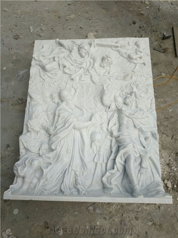 Hand Carved White Marble Religion Relief