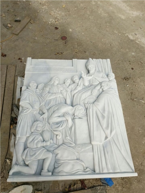 White Marble Hand Carved Religion Relief