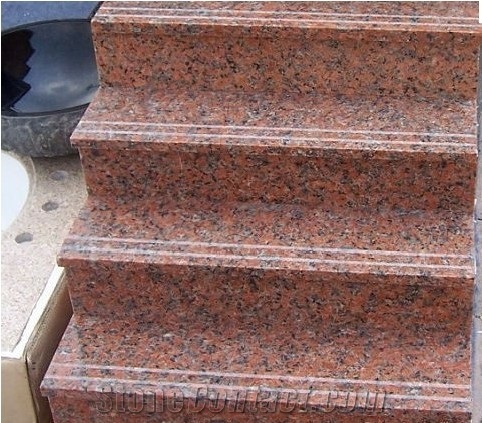 Polished G562 Granite Steps,Maple Leaf Red Granite Stair Riser&Stair Treads, Red Granite Steps &Staircase