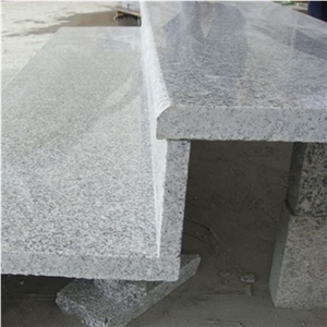 Sesame White Flamed Granite Slabs & Tiles, China G603 Light Grey,Cheap Bianco Crystal Granite in Stairs Steps with Anti Slip, Beveled Long Edge, Treads and Risers, Natural Building Stone Interior
