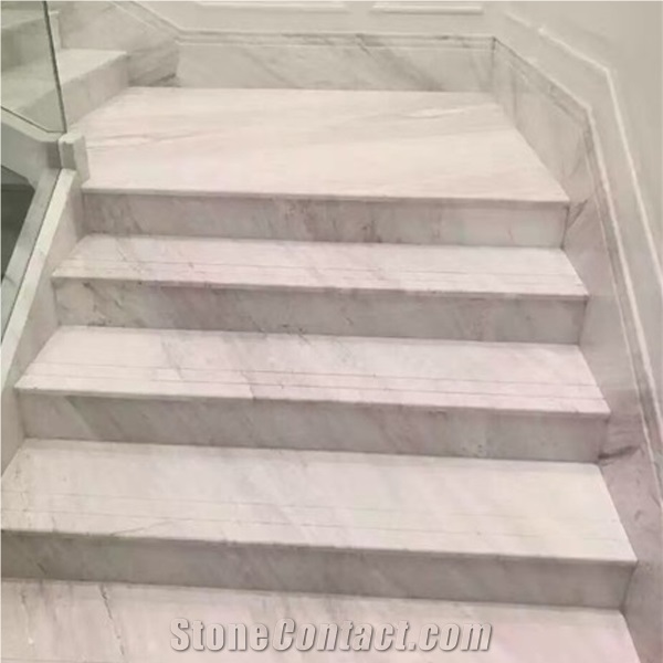 Volakas White Marble Step, White Marble Riser,Stone Staircase, Chinese White Marble Stairway, Luxury Marble Steps, Indoor Stair Threashold