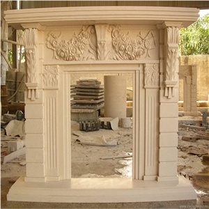 Beige Amande Limestone Fireplace,Modern Style Fireplace,Handcarved Fireplace