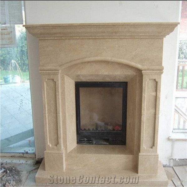 Beige Amande Limestone Fireplace,Modern Style Fireplace,Handcarved Fireplace