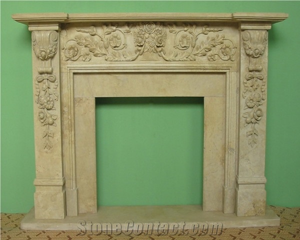 China Beige Handcarved Fireplace,Natural Stone Fireplaces