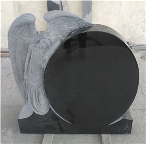 Shanxi Black Angel with Wings Monument, Angel Carving Headstone, Black Tombstone, Angel Memorials