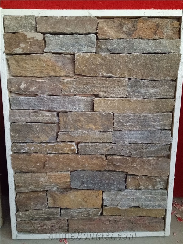 Rusty Quartzite Random Strips Stone, Exterior Loose Pieces with Corners for Exposed Wall Cladding, Strips Ledge Stone Castle Stone