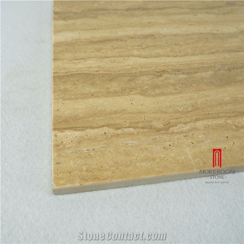 Beige Wood Grain Travertine Laminated Panels for Wall-Porcelain Backed