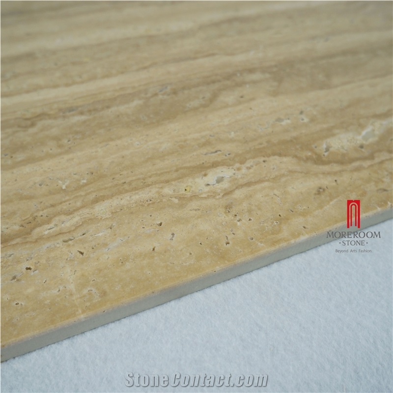 Beige Wood Grain Travertine Laminated Panels for Wall-Porcelain Backed