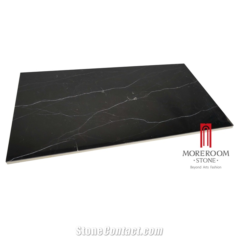 Black Nero Marquina Laminated Marble Panel with Porcelain Tile Backing
