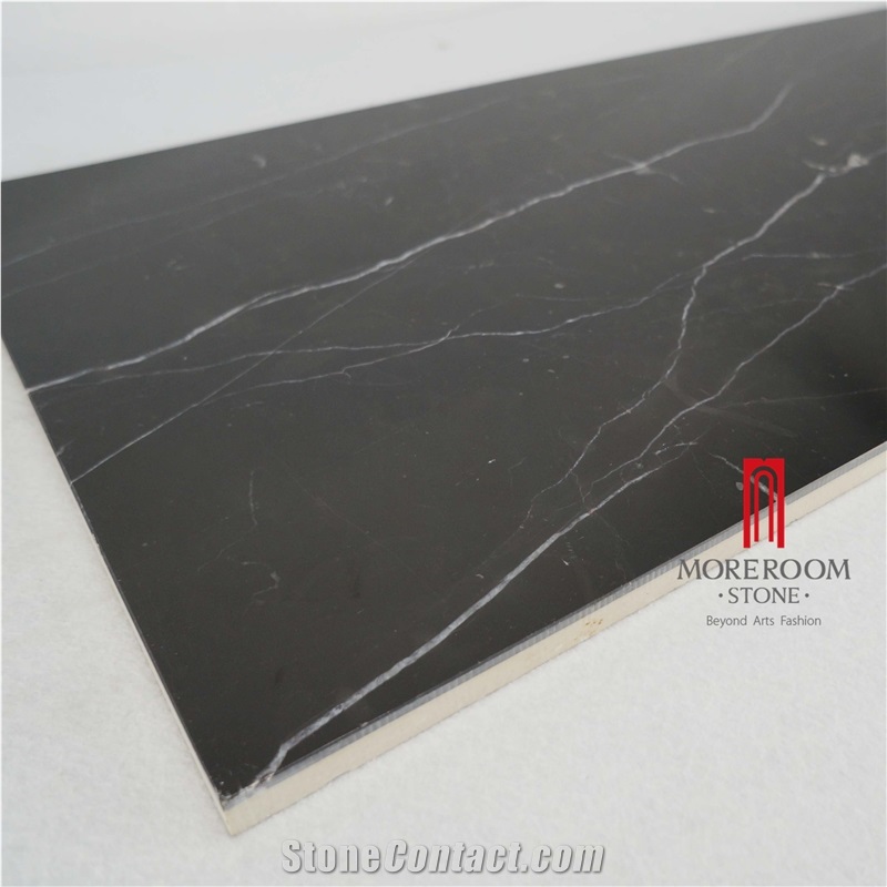 Black Nero Marquina Laminated Marble Panel with Porcelain Tile Backing
