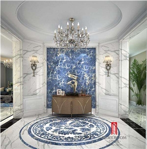 Brazil Azul Bahia Blue Luxury Semiprecious Stone Waterjet Floor Medallions