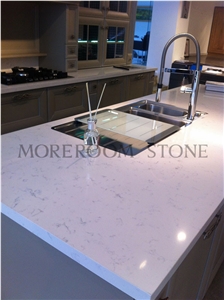 Carrara White Quartz Stone for Countertop Design, China Suuplier Customized Carrara White Kitchen Countertop