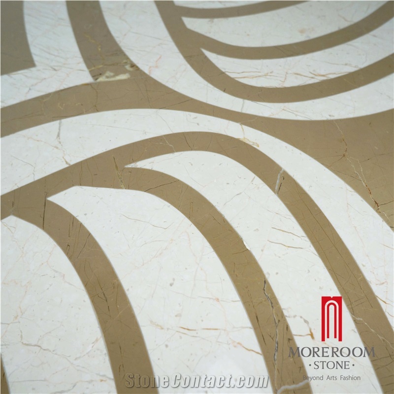 Crema Marfil & Golden Beige Marble Pattern Medallion Tiles Floor