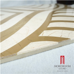 Crema Marfil & Golden Beige Marble Pattern Medallion Tiles Floor