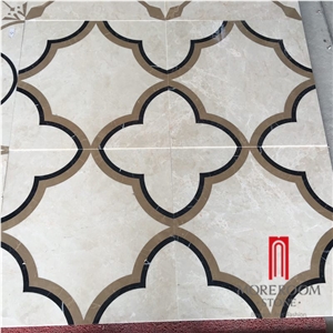 First Class Cream Marfil Marble Linear Design Waterjet Laminate Marble Tile