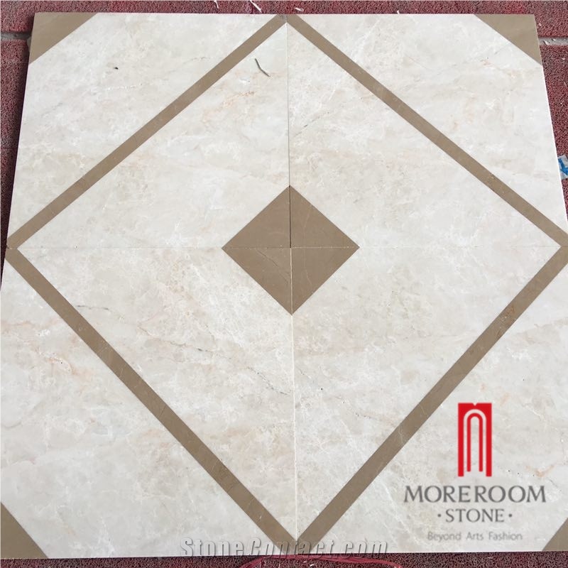 First Class Cream Marfil Marble Linear Design Waterjet Laminate Marble Tile