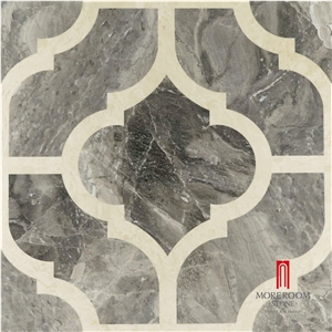 Grey Composited Waterjet Ceramic Backed Thin Marble Medallion Tiles,Slabs