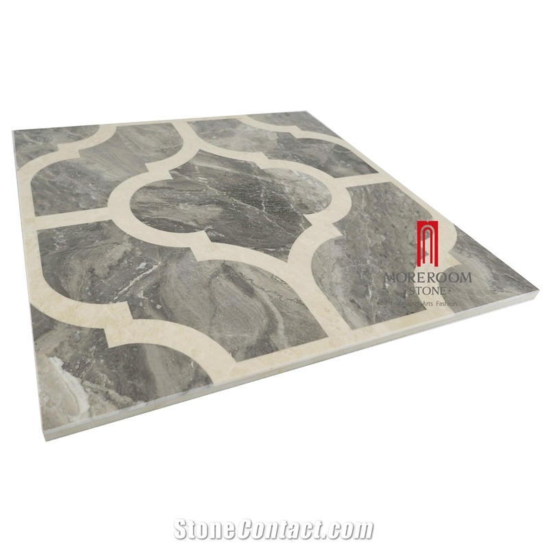 Grey Composited Waterjet Ceramic Backed Thin Marble Medallion Tiles,Slabs