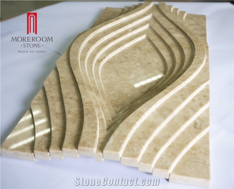 Luxury Cnc Carving Design Beige Italian Marble for Interior 3dbackground Panel