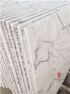 Thin Laminated Aluminum Honeycomb Backing Carrara White Marble Panels