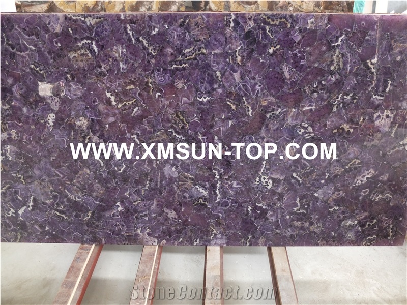 Amethystine Semiprecious Stone Table Tops/Purple Crystal Semi-Precious Stone Bar Top/Lilac Stone Reception Counter/Lilac Crystal Reception Desk/Semi Precious Stone Work Tops/Semiprecious Recept