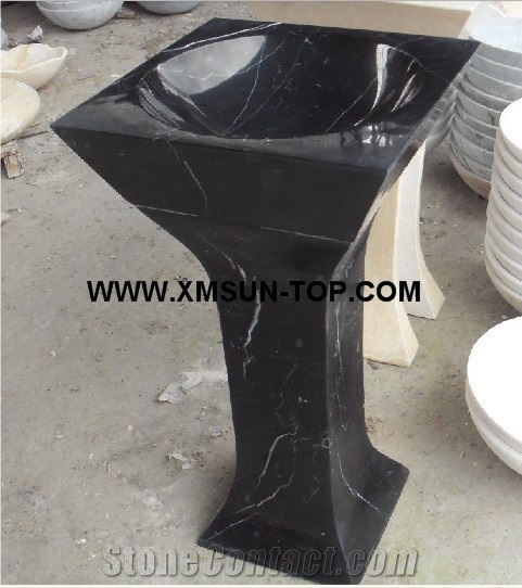 Black Nero Marquina Marble Pedestal Basins(430*430*850mm)/Black Marble Kitchen&Bathroom Sinks&Basin/Square Sinks&Basins/Natural Stone Basins&Sinks/Wash Basins/Interior Decorative