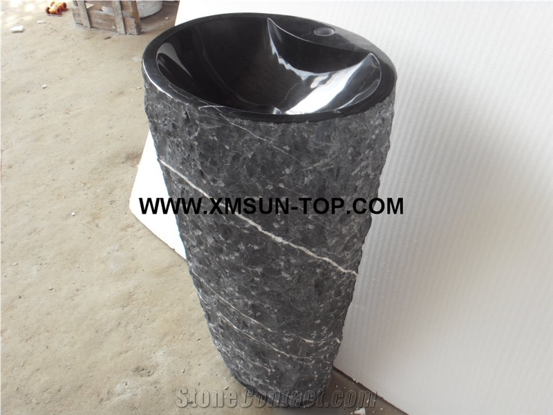 Black Nero Marquina Marble Pedestal Basins(850x500x380mm)/Black Marble Kitchen&Bathroom Sinks&Basin/Oval Sinks&Basins/Natural Stone Basins&Sinks/Wash Basins/Interior Decorative