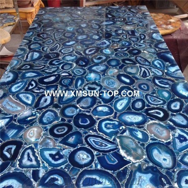 Blue Agate Semi-Precious Stone Kitchen Counter Top/Blue Semi- Precious Stone Kitchen Worktop/Kitchen Tops/Kitchen Bar Tops/Kitchen Desk Tops/Custom Countertop/Semi Precious Kitchen Countertop/Interior