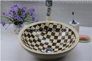 Brown and White Mosaic Bathroom Sinks&Basin(420x140x20mm)/Round Sinks&Basins/Natural Stone Mosaic Basins&Sinks/Wash Basins/Interior Decorative/Customized Mosaic Basin&Sinks/Multicolor Basins&Sinks