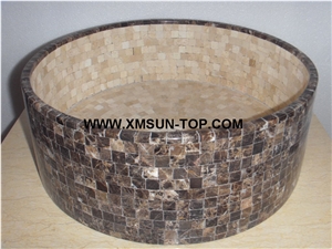 Dark Emperador Marble Mosaic Bathroom Sinks&Basin/Brown Round Mosaic Kitchen Sinks&Basins/Natural Stone Mosaic Basins&Sinks/Wash Basins/Interior Decorative/Customized Mosaic Basin&Sinks