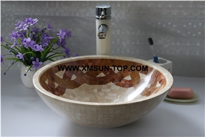 Flower Patterns Mosaic Bathroom Sinks&Basin(420x140x20mm)/Round Mosaic Kitchen Sinks&Basins/Natural Stone Mosaic Basins&Sinks/Wash Basins/Interior Decorative/Customized Mosaic Basin&Sinks