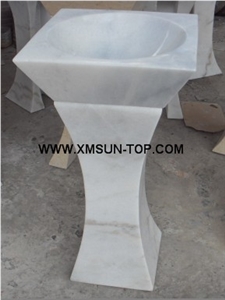 Hezhou White Marble Pedestal Basins(430*430*850mm)/Chinese Marble Kitchen&Bathroom Sinks&Basin/Square Sinks&Basins/Natural Stone Basins&Sinks/Wash Basins/Interior Decorative