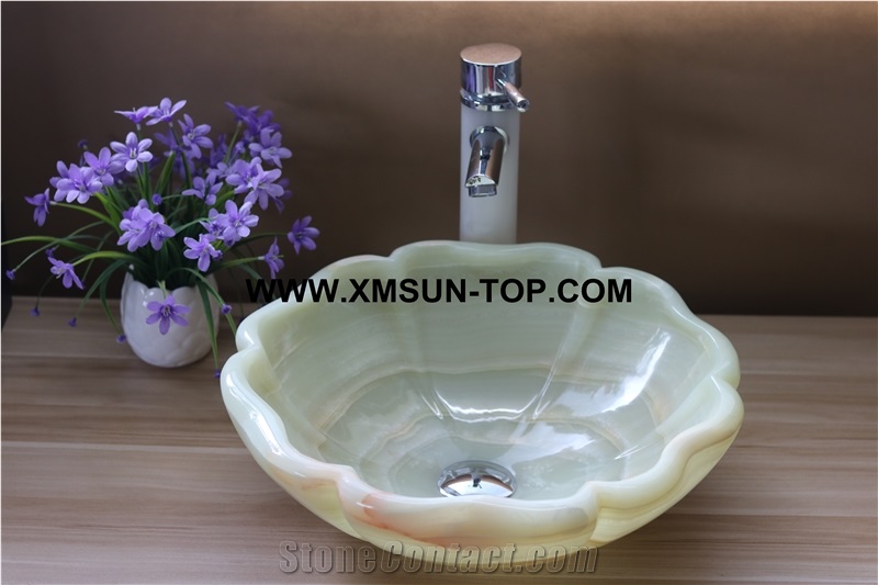 Light Green Onyx Kitchen Sinks&Basins/Viridis Onyx Stone Bathroom Sinks&Basin/Flower Shape Sinks&Basins/Natural Stone Basins&Sinks/Wash Basins/Interior Decorative