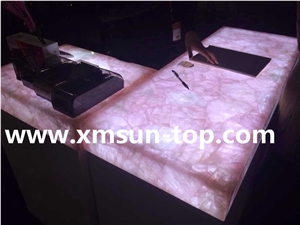 Pink Crystal Semi-Precious Stone Table Tops/Pink Reception Counter/Semiprecious Stone Reception Desk/Gemstone Work Top/Square Table Tops/Polished Desktops/Interior Stone